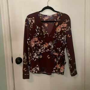 Dex Plum Floral Wrap Blouse